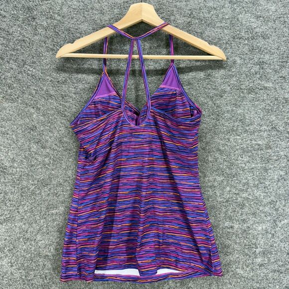 Rei Activewear Tank Women 8 Blue Striped Sleeveless Racerback V-Neck Lined - Picture 2 of 6